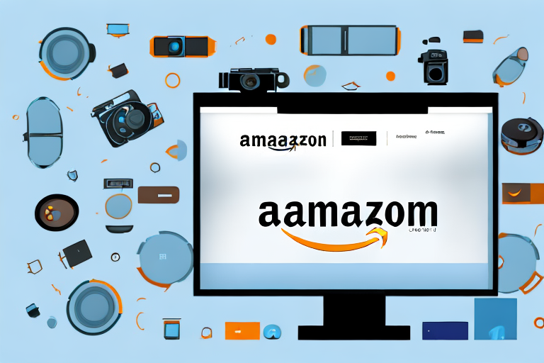 A computer screen displaying an amazon product page with a camera icon hovering over the product image