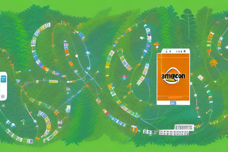 A symbolic representation of amazon's jungle with various paths leading to different advertising tools and platforms