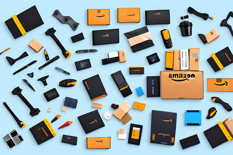 Various amazon product boxes being lifted by different types of tools