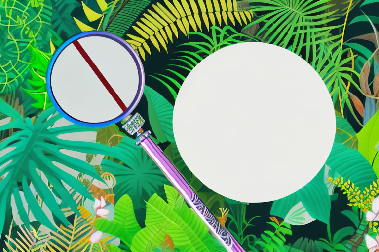 A magnifying glass revealing a jungle scene with various symbols of data and analytics hidden within the foliage