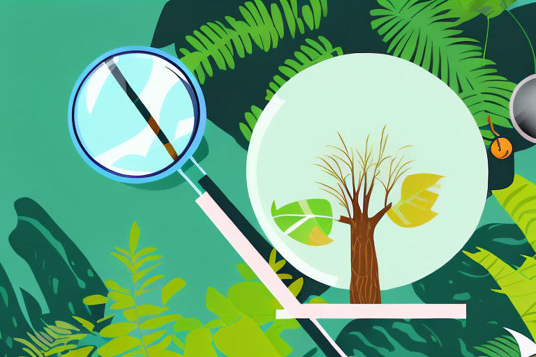 A jungle scene with a magnifying glass hovering over various elements