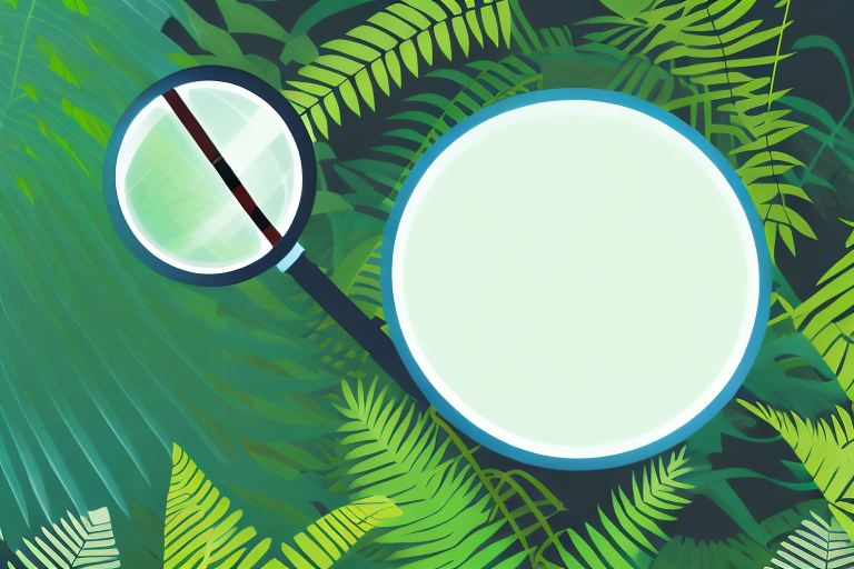 A magnifying glass hovering over a dense jungle