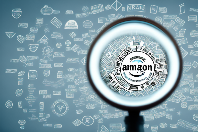 A magnifying glass hovering over a symbolic representation of amazon