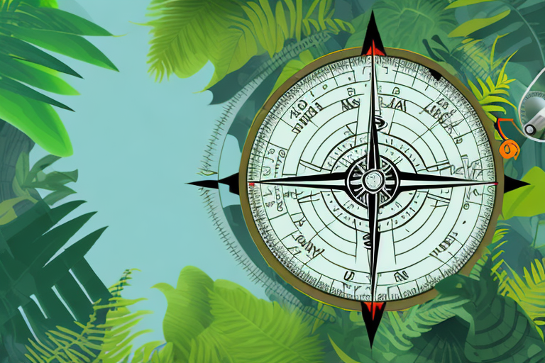 A jungle scene with a scout's compass superimposed on it