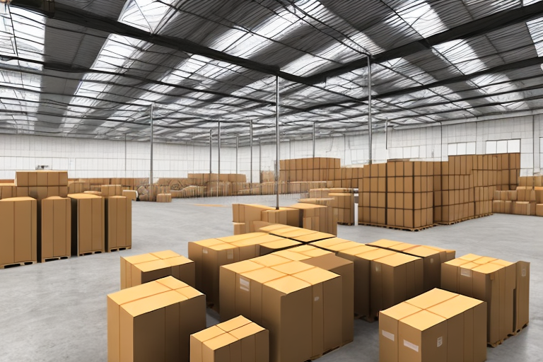 A warehouse with boxes being prepared for shipment