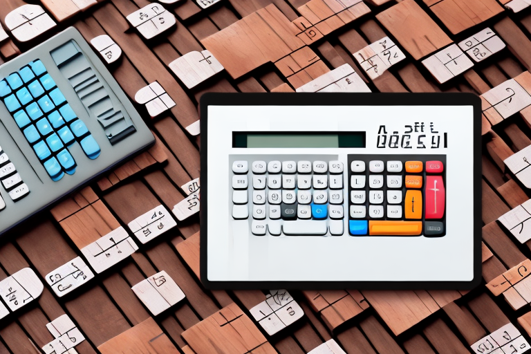 A digital calculator sitting on a wooden pallet