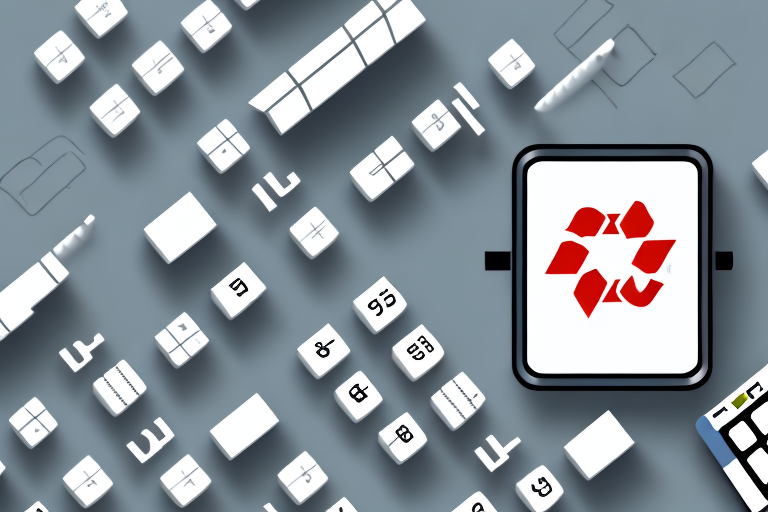 A digital calculator with shipping boxes of various sizes on a conveyor belt