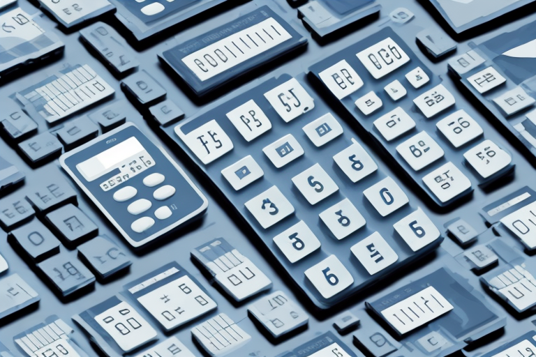 Several industrial pallets of varying sizes with a digital calculator superimposed on top