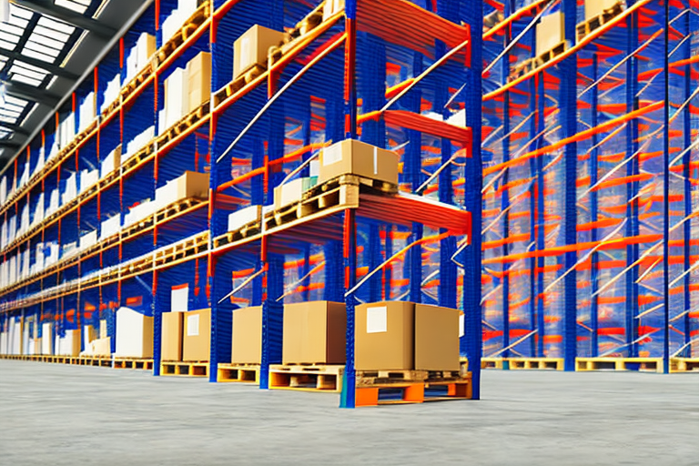 A warehouse with pallet racking systems filled with various boxes