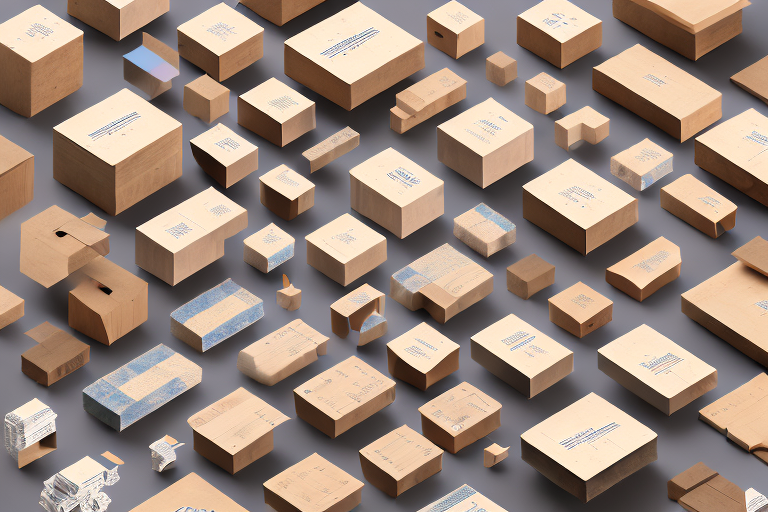 A variety of differently sized and shaped boxes neatly stacked on a wooden pallet