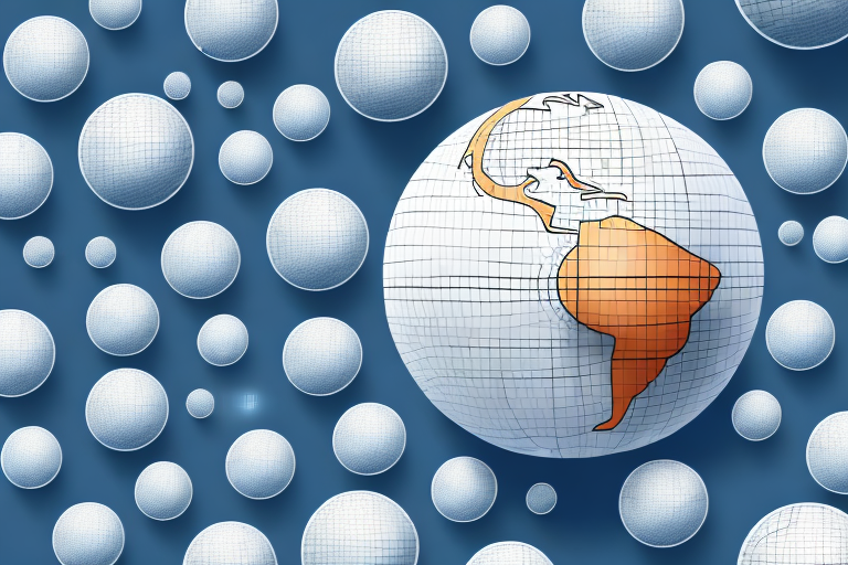 A globe with various shipping pallets placed on different continents