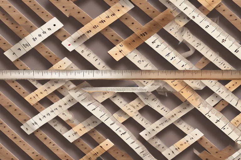 Several wooden pallets with a measuring tape stretched across them