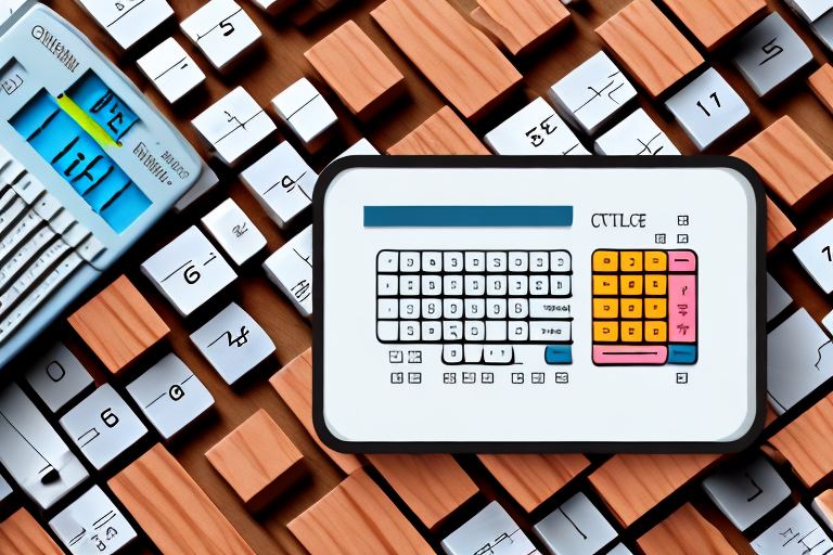 A digital calculator sitting on a wooden pallet