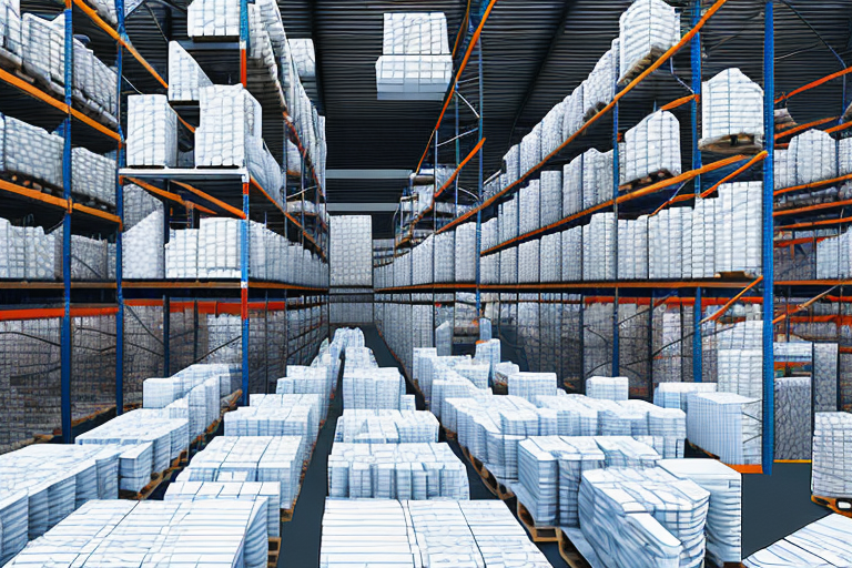 A warehouse filled with organized stacks of pallets