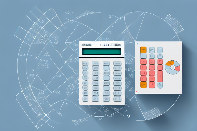 A digital calculator superimposed on a neatly stacked pallet diagram