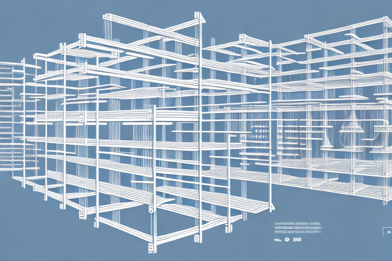 A pallet rack with beams