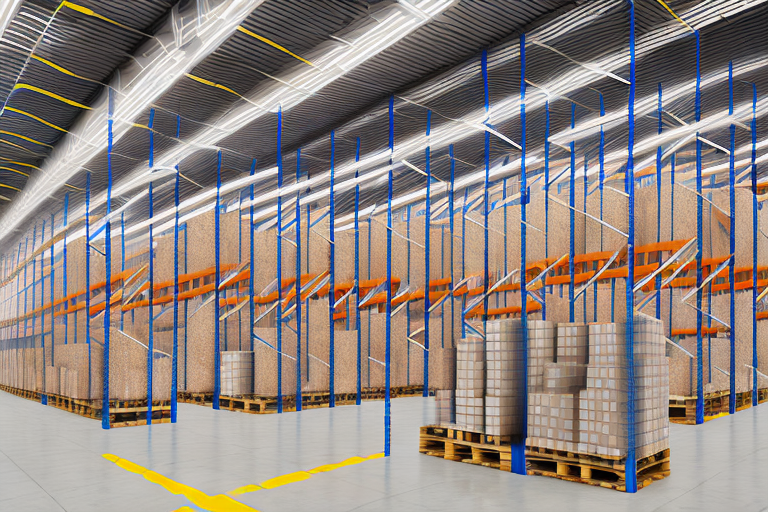 A well-organized warehouse with various sizes of pallet racks filled with boxes