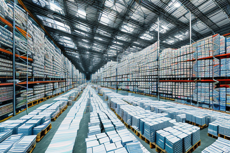 A warehouse filled with neatly arranged pallets