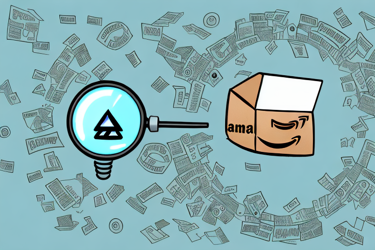 An amazon box with a magnifying glass hovering over it