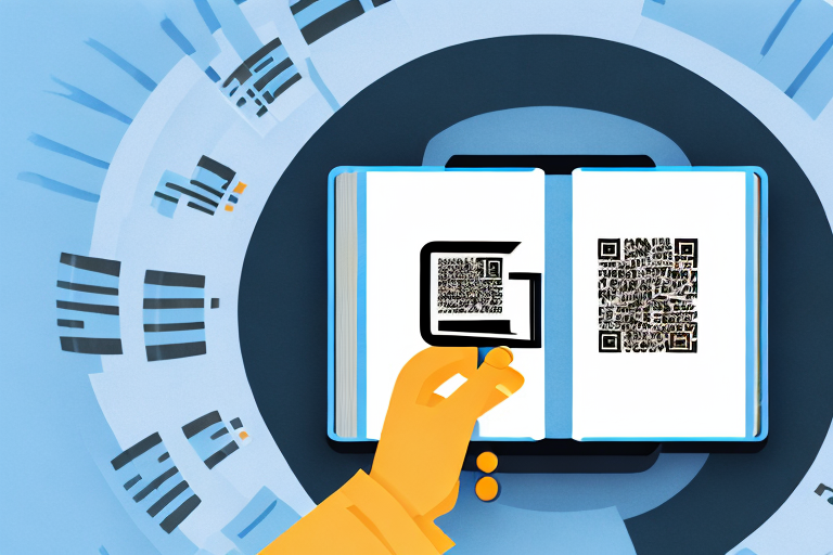 A handheld scanner scanning a barcode on a book