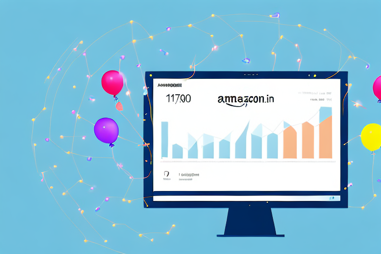 A computer screen displaying an amazon sales dashboard with rising graphs and charts