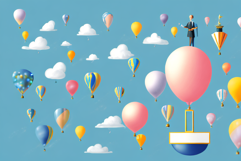 Various helium balloons of different shapes and sizes floating towards the sky