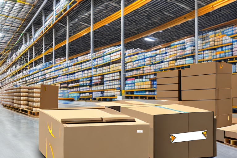 A warehouse with various sized boxes being transported on a conveyor belt