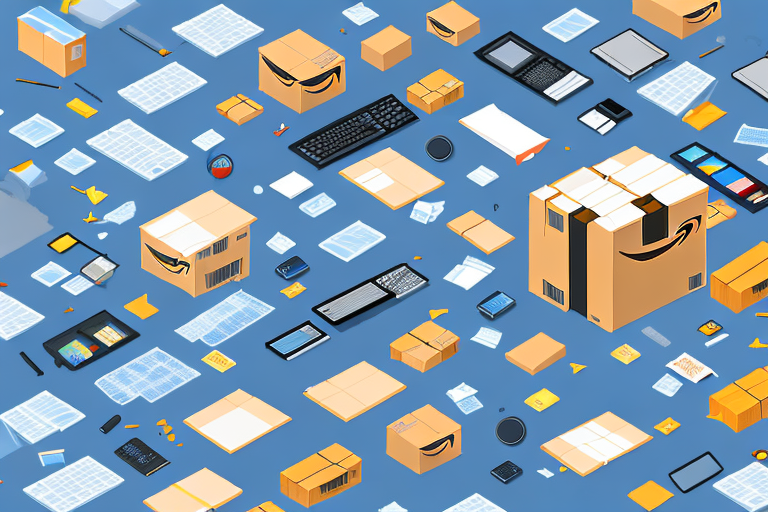 A bustling amazon warehouse with packages on conveyor belts