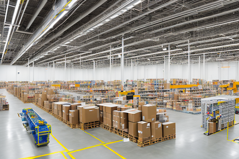 The amazon fulfillment center rdu5 showcasing the interior with conveyor belts