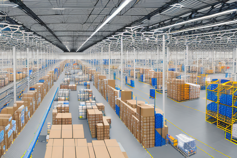 The interior of an amazon fulfilment center