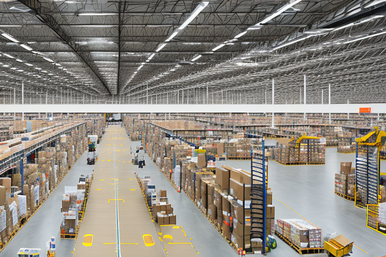 The interior of amazon's abe2 fulfillment center