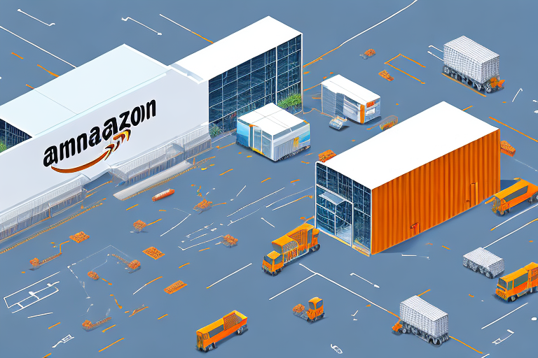 The amazon phl7 warehouse building with surrounding delivery trucks and drones