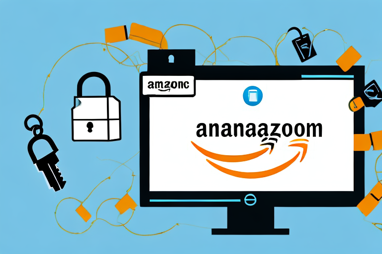 A computer screen displaying an amazon webpage with a symbolic padlock on it