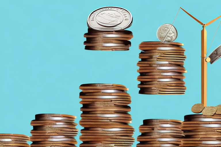 A balanced scale with an amazon box on one side and a pile of coins on the other