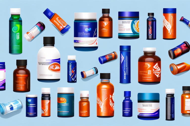 A variety of supplement bottles arranged on a virtual amazon platform