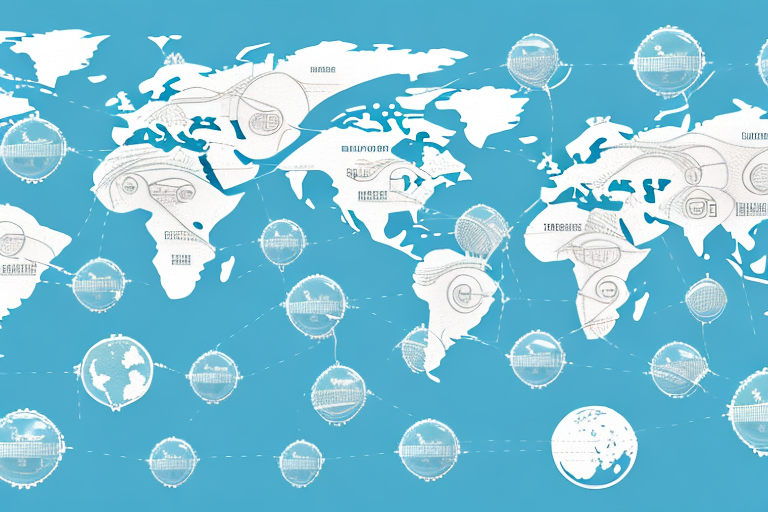 A globe with various shipping routes highlighted