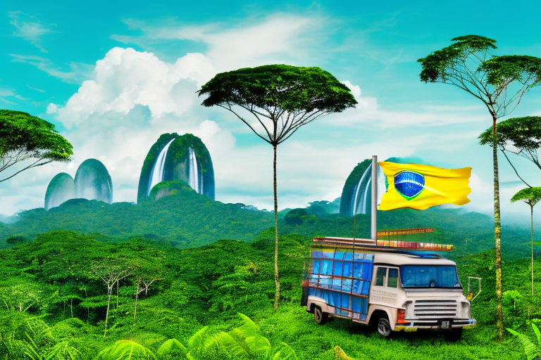 The amazon rainforest with iconic brazilian landmarks in the background