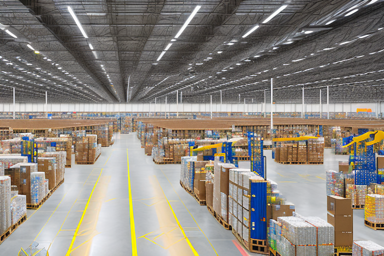 The expansive interior of an amazon warehouse in arlington