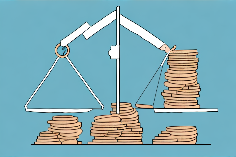 A scale balancing a box (representing goods for fba) on one side and a pile of coins (representing fees) on the other side