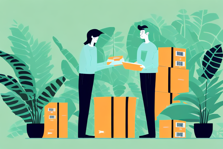 A mentor guiding a student through a jungle of amazon boxes