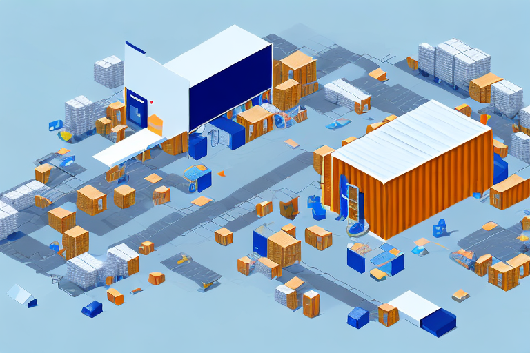 An amazon warehouse with a large barrier or blockade