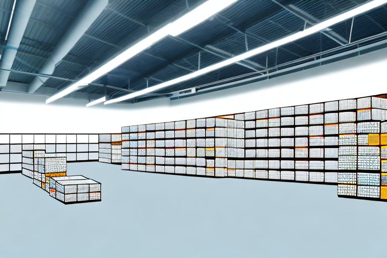 A warehouse with empty shelves