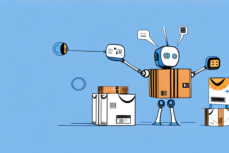 A robot conversing with a stack of shipping boxes