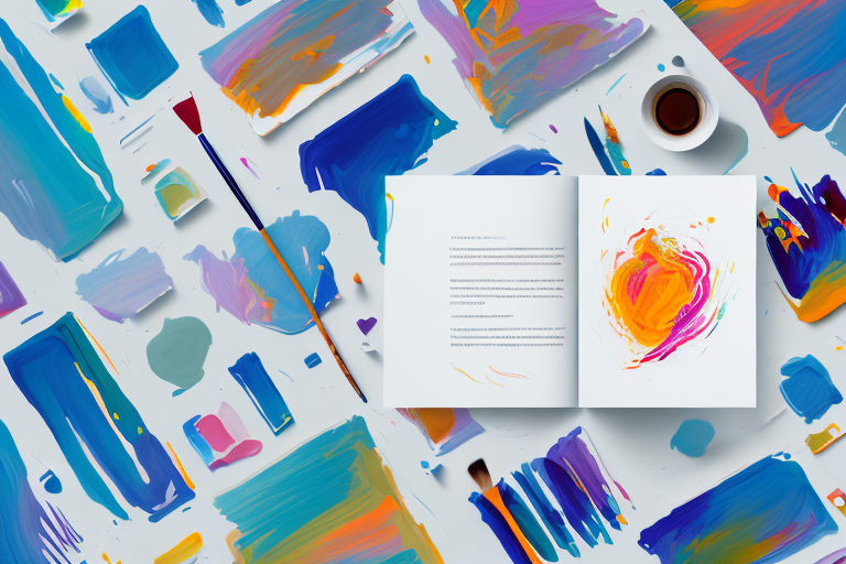 An open book with various creative elements like paintbrushes