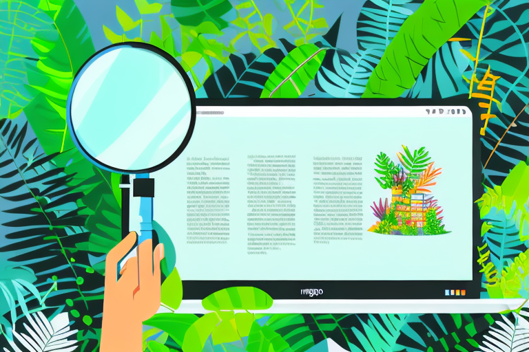 A jungle scene with a magnifying glass hovering over a variety of amazon products like books
