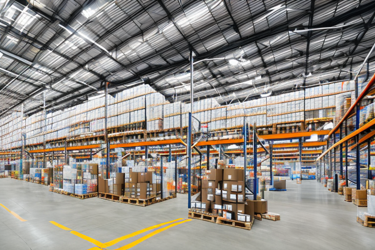 A large warehouse filled with various types of products