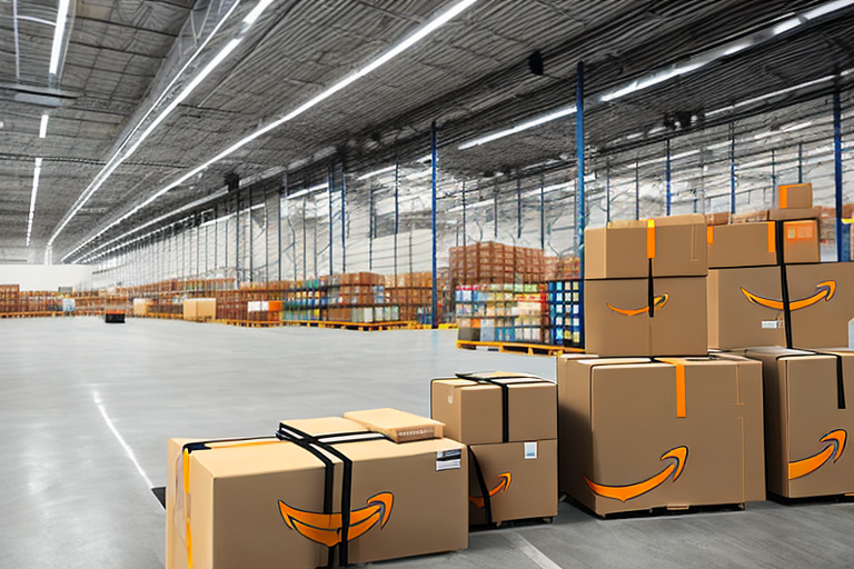 A warehouse with packages on conveyor belts