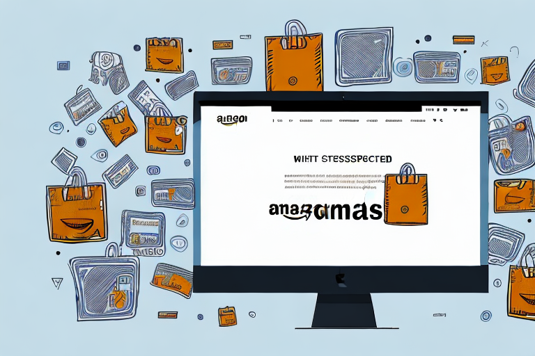 A computer screen displaying a stylized amazon webpage with various products