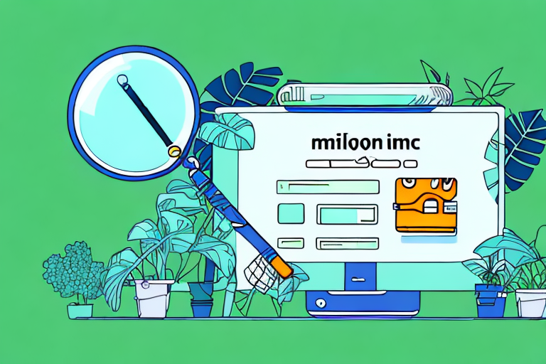 A magnifying glass hovering over a stylized amazon jungle with various ecommerce elements like shopping carts