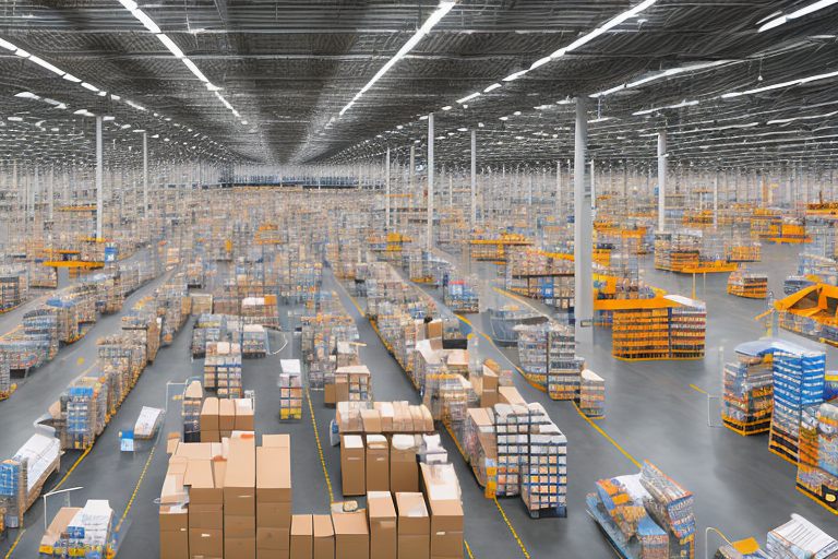 An amazon warehouse with various sized packages on conveyor belts